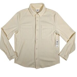 MODE OF ONE Mens Cream Corduroy Button Down Shirt Long Sleeve Classic Fit Medium